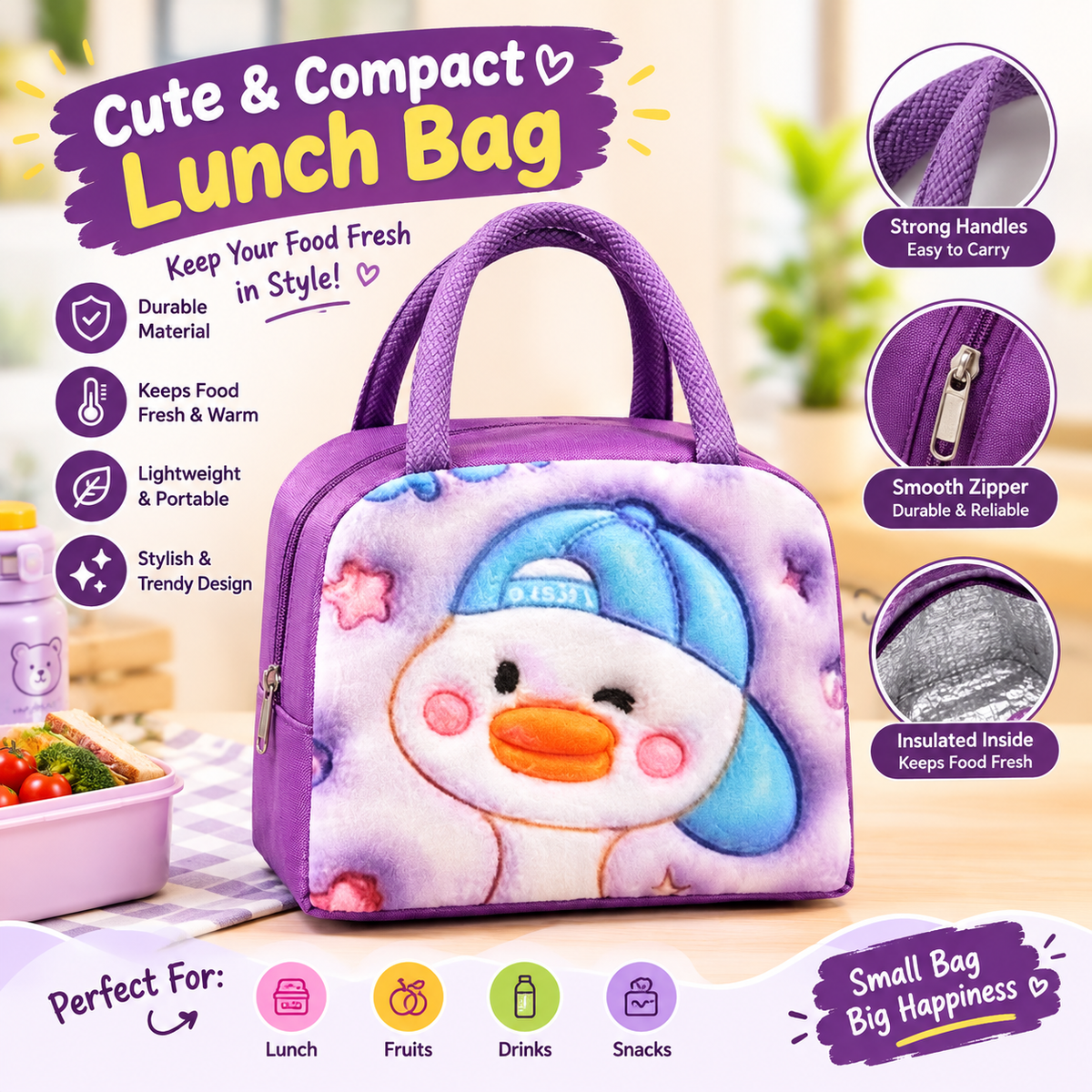 Cute Duck Cartoon Thermal Insulated Lunch Bag